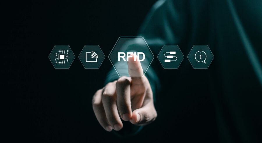 Long range access control | Graphic showing RFID overlay with outstretched hand pointing to it